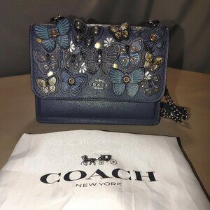 Coach New York Butterfly Appliqué Leather Crossbody Shoulder Bag Chain Strap